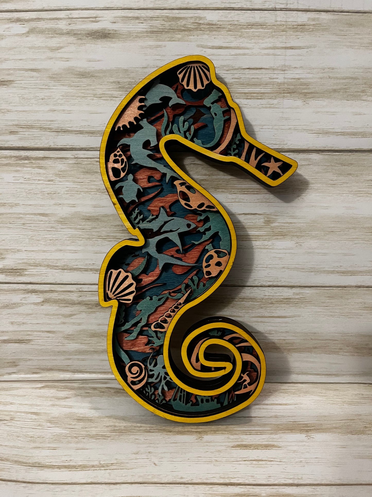 Seahorse Layered Wood Wall Decor Shelf Sitter