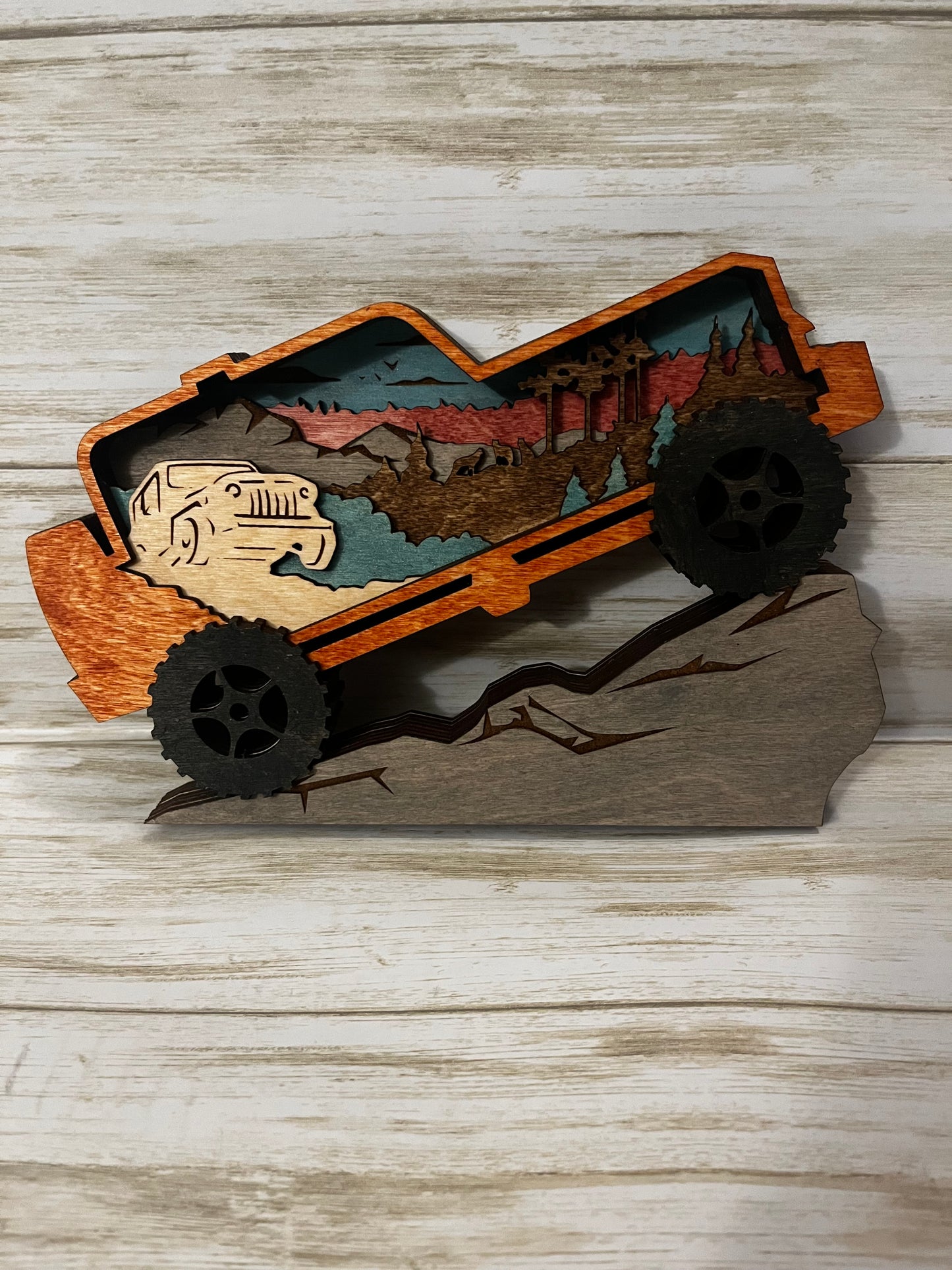 Jeep Off Road Vehicle Layered Wood Wall Decor Shelf Sitter