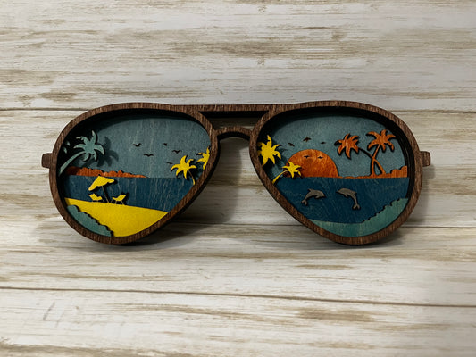 Beach Sunglasses Layered Wood Wall Decor Shelf Sitter