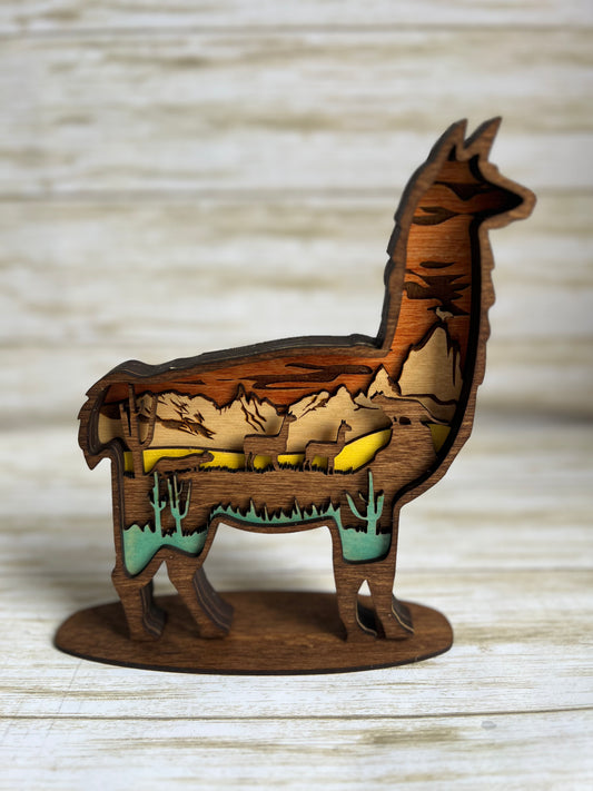 Llama Layered Wood Design Shelf Sitter Wall Decor