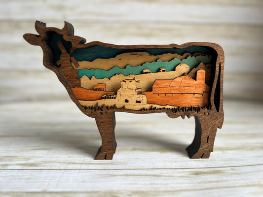 Cow Layered Wood Design Shelf Sitter Wall Decor Farm Life